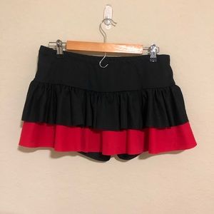 Red and black skirt with attached shorts